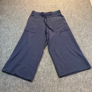 Quince Womens Size Medium SuperSoft Navy Blue Fleece Cropped Wide Leg Pants